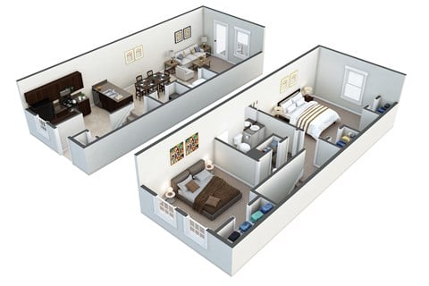 Floor plan for 2 beds, 1.5 baths, 1064 sqft